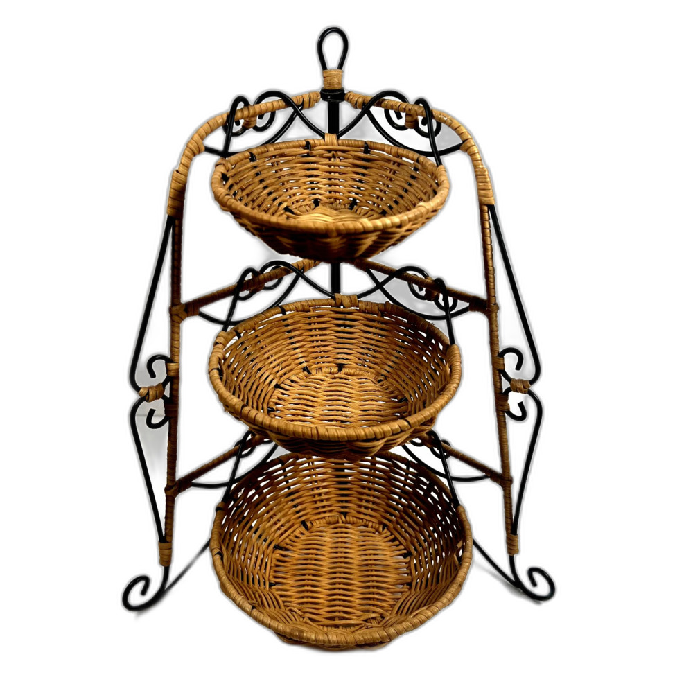 Princess House Casual Home 3-Tier Basket Set Pavillion Nested Bowls Rattan